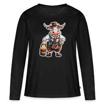 Lederhosen / Animal / Traditional costume / Tradition / Cow - Women's Premium Organic Long Sleeve Shirt - black - Front - Julia (174cm)