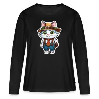 Lederhosen / Animal / Traditional costume / Tradition / Cat - Women's Premium Organic Long Sleeve Shirt - black - Front - Julia (174cm)