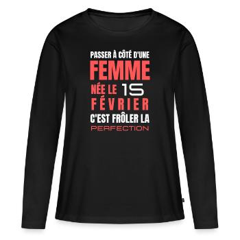 Élégance du 15 Février: Design Exclusif - T-shirt manches longues Premium bio Femme - noir - Devant - Julia (174cm)