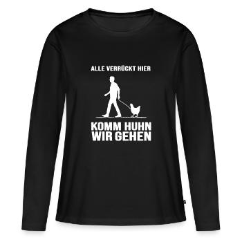 hühner hühnerleben "verrücktes huhn" - Frauen Premium Bio Langarmshirt - Schwarz - Vorne - Julia (174cm)