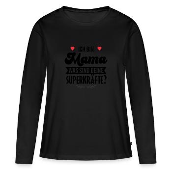 Ich bin Mama und was sind deine Superkräfte? - Frauen Premium Bio Langarmshirt - Schwarz - Vorne - Julia (174cm)