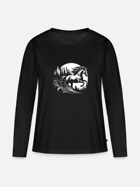 Pferde reiten im Wald Reitsport Pferd Mädchen - Frauen Premium Bio Langarmshirt - Schwarz