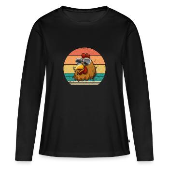 Poules Poule - T-shirt manches longues Premium bio Femme - noir - Devant - Julia (174cm)