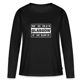 Glasgow Écosse Coordonnées Glasgow - T-shirt manches longues Premium bio Femme - noir - Devant - Julia (174cm)