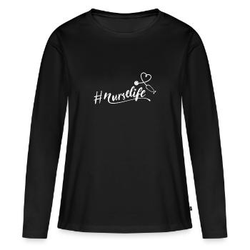 Infirmière - Nurselife - Stéthoscope - T-shirt manches longues Premium bio Femme - noir - Devant - Julia (174cm)