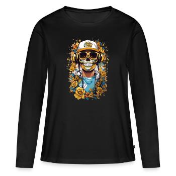 Goldene Zucker Schädel - Frauen Premium Bio Langarmshirt - Schwarz - Vorne - Julia (174cm)