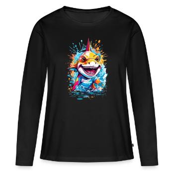 Shark - Women's Premium Organic Long Sleeve Shirt - black - Front - Julia (174cm)