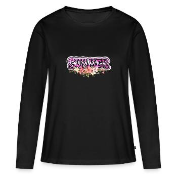 Buzzer lettering with flowers - Women's Premium Organic Long Sleeve Shirt - black - Front - Julia (174cm)