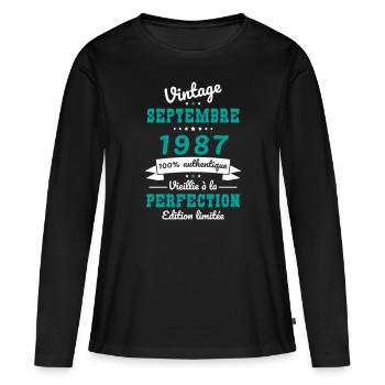 Anniversaire 35 ans - Septembre 1987 Vintage - T-shirt manches longues Premium bio Femme - noir - Devant - Julia (174cm)