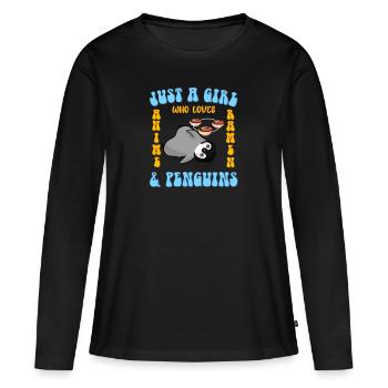 Nur ein Mädchen was Anime Ramen und Pinguine liebt - Frauen Premium Bio Langarmshirt - Schwarz - Vorne - Julia (174cm)