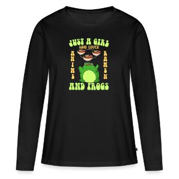 Nur ein Mädchen was Anime Ramen und Frösche liebt - Frauen Premium Bio Langarmshirt - Schwarz - Vorne - Julia (174cm)