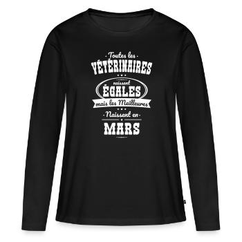 Vétérinaires égales meilleures naissent en Mars - T-shirt manches longues Premium bio Femme - noir - Devant - Julia (174cm)