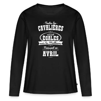 Cavalières égales meilleures naissent en Avril - T-shirt manches longues Premium bio Femme - noir - Devant - Julia (174cm)