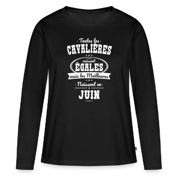 Cavalières égales meilleures naissent en Juin - T-shirt manches longues Premium bio Femme - noir - Devant - Julia (174cm)