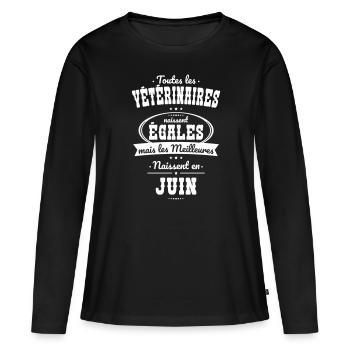 Vétérinaires égales meilleures naissent en Juin - T-shirt manches longues Premium bio Femme - noir - Devant - Julia (174cm)