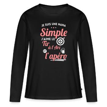 Nana simple j'aime le tir à l'arc et l'apéro - T-shirt manches longues Premium bio Femme - noir - Devant - Julia (174cm)