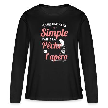 Je suis une nana simple j'aime la pêche et apéro - T-shirt manches longues Premium bio Femme - noir - Devant - Julia (174cm)