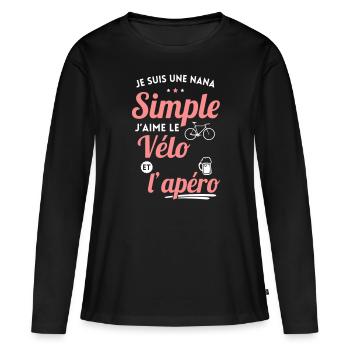 Je suis une nana simple j'aime le vélo et l'apéro - T-shirt manches longues Premium bio Femme - noir - Devant - Julia (174cm)