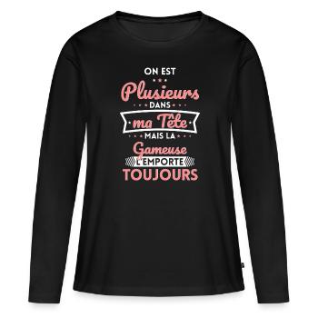 Plusieurs dans tête la Gameuse l'emporte toujours - T-shirt manches longues Premium bio Femme - noir - Devant - Julia (174cm)