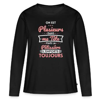 Plusieurs dans tête la Pâtissière l'emporte - T-shirt manches longues Premium bio Femme - noir - Devant - Julia (174cm)