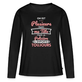 Plusieurs dans tête la Policière l'emporte - T-shirt manches longues Premium bio Femme - noir - Devant - Julia (174cm)