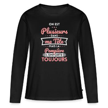 Plusieurs dans tête la Pompière l'emporte toujours - T-shirt manches longues Premium bio Femme - noir - Devant - Julia (174cm)