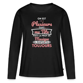 Plusieurs dans tête la Prof de Musique l'emporte - T-shirt manches longues Premium bio Femme - noir - Devant - Julia (174cm)