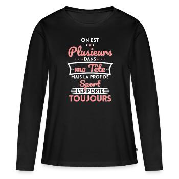 Plusieurs dans tête la Prof de Sport l'emporte - T-shirt manches longues Premium bio Femme - noir - Devant - Julia (174cm)