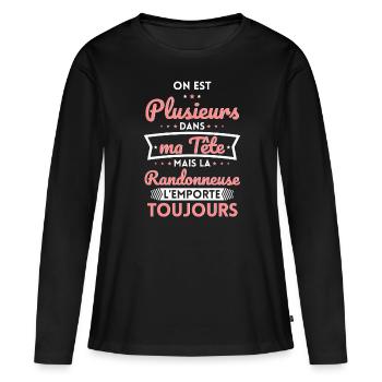 Plusieurs dans tête la Randonneuse l'emporte - T-shirt manches longues Premium bio Femme - noir - Devant - Julia (174cm)