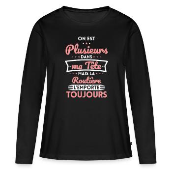 Plusieurs dans tête la Routière l'emporte toujours - T-shirt manches longues Premium bio Femme - noir - Devant - Julia (174cm)