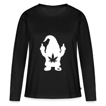Frecher Zwerg mit Hanfblatt - Frauen Premium Bio Langarmshirt - Schwarz - Vorne - Julia (174cm)