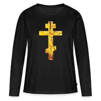Orthodoxe russe Croix d'Or / Croix-russe - T-shirt manches longues Premium bio Femme - noir - Devant - Julia (174cm)