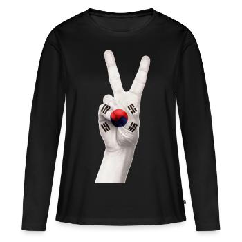 CORÉE. CORÉE DU NORD CORÉE DU SUD DE LA PAIX SIGNE DE PAIX - T-shirt manches longues Premium bio Femme - noir - Devant - Julia (174cm)
