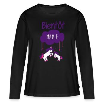 bientôt mamie licorne, future grand-mère,grossesse - T-shirt manches longues Premium bio Femme - noir - Devant - Julia (174cm)