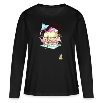 Flamingo Burger - Été - T-shirt manches longues Premium bio Femme - noir - Devant - Julia (174cm)