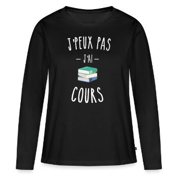 je peux pas j'ai cours - école - lycée - T-shirt manches longues Premium bio Femme - noir - Devant - Julia (174cm)