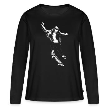 Skate Girl Kickflip Street Art - T-shirt manches longues Premium bio Femme - noir - Devant - Julia (174cm)