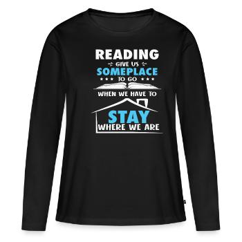 Mon livre sent mieux que votre tablette - T-shirt manches longues Premium bio Femme - noir - Devant - Julia (174cm)