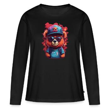 Bjorn Cool avec lunettes de soleil et casquette de baseball - T-shirt manches longues Premium bio Femme - noir - Devant - Julia (174cm)