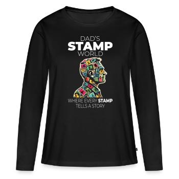 Timbres-poste d’époque Collectionneur de papa - T-shirt manches longues Premium bio Femme - noir - Devant - Julia (174cm)