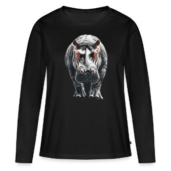 Nilpferd - Frauen Premium Bio Langarmshirt - Schwarz - Vorne - Julia (174cm)