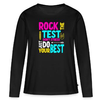 Rock den Test - Frauen Premium Bio Langarmshirt - Schwarz - Vorne - Julia (174cm)