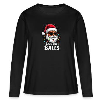 Basketball Im Weihnachtsmannkostüm-Deck The Balls - Frauen Premium Bio Langarmshirt - Schwarz - Vorne - Julia (174cm)
