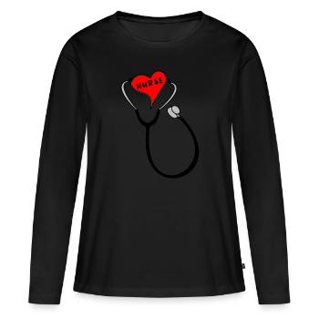 stéthoscope cardiaque infirmière nurse - T-shirt manches longues Premium bio Femme - noir - Devant - Julia (174cm)