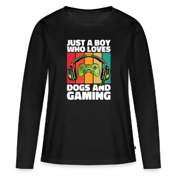 Gamer et Chiens : Jeux Vidéo et Fidélité Canine - T-shirt manches longues Premium bio Femme - noir - Devant - Julia (174cm)