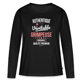 Authentique et véritable grimpeuse - Originale - T-shirt manches longues Premium bio Femme - noir - Devant - Julia (174cm)