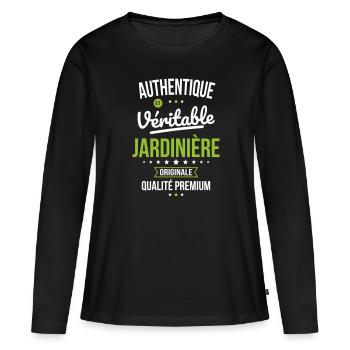 Authentique et véritable jardinière - Originale - T-shirt manches longues Premium bio Femme - noir - Devant - Julia (174cm)