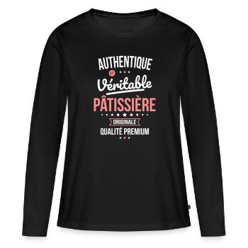 Authentique et véritable pâtissière - Originale - T-shirt manches longues Premium bio Femme - noir - Devant - Julia (174cm)