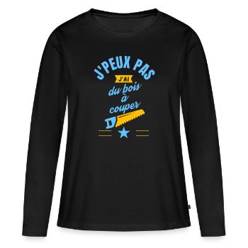 J peux pas j ai du bois à couper bleu jaune - T-shirt manches longues Premium bio Femme - noir - Devant - Julia (174cm)