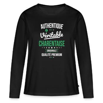 Authentique et véritable Charentaise - Originale - T-shirt manches longues Premium bio Femme - noir - Devant - Julia (174cm)